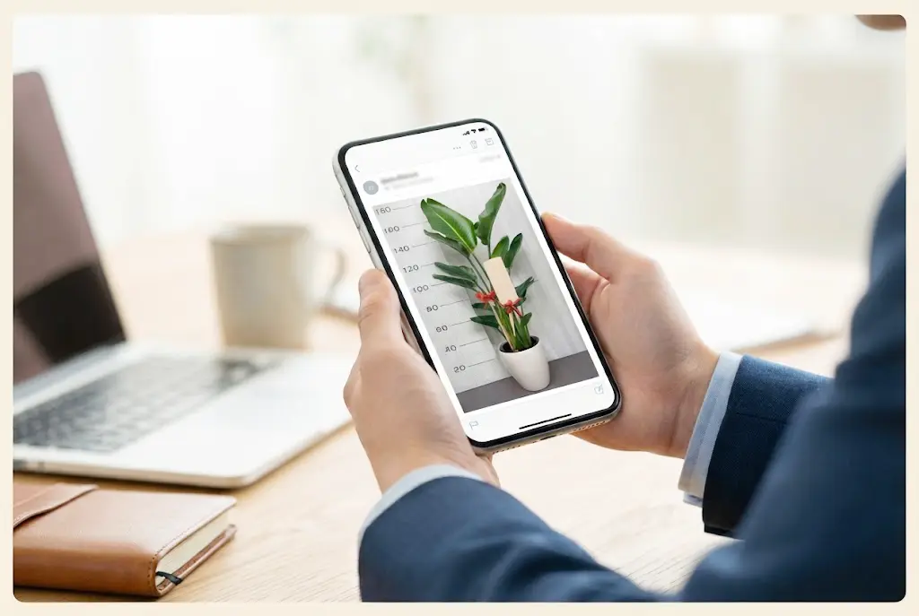 観葉植物のお届け商品の画像をメールでお送りするサービス