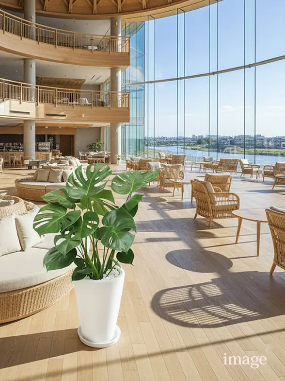 モンステラ(陶器鉢植込み、ラウンドタイプ白色) スタイリッシュ/観葉